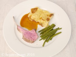 Ostersonntag: Lammkarree mit Kartoffelgratin, grünen Bohnen und Portwein-Sauce